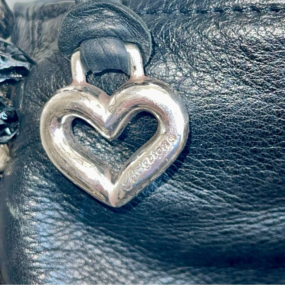 BRIGHTON black leather cross body bag with silver accents and chains and tassels - Image 11