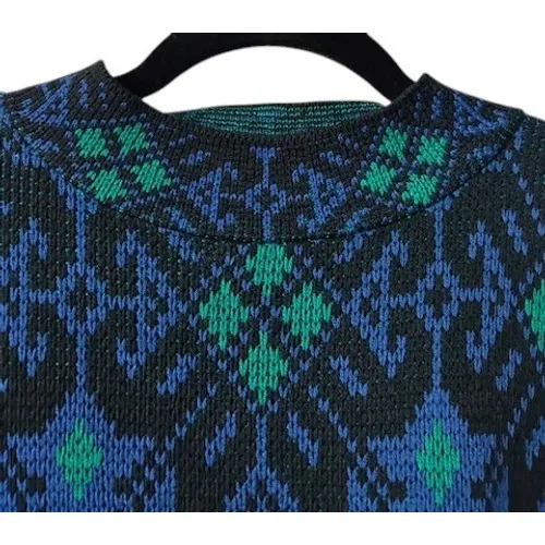Vintage Nuggets 1X/XXL Women's Sweater Colorful Geometric 80s Retro Cabin Rustic Blue Size XL - Image 7
