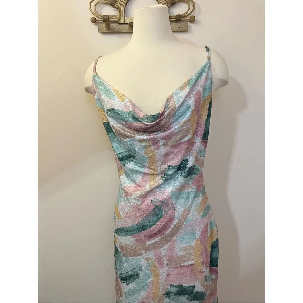 Bebe Vintage Y2K Glitter Drape Neck Slip Dress Pjnk Blue  L - Image 2