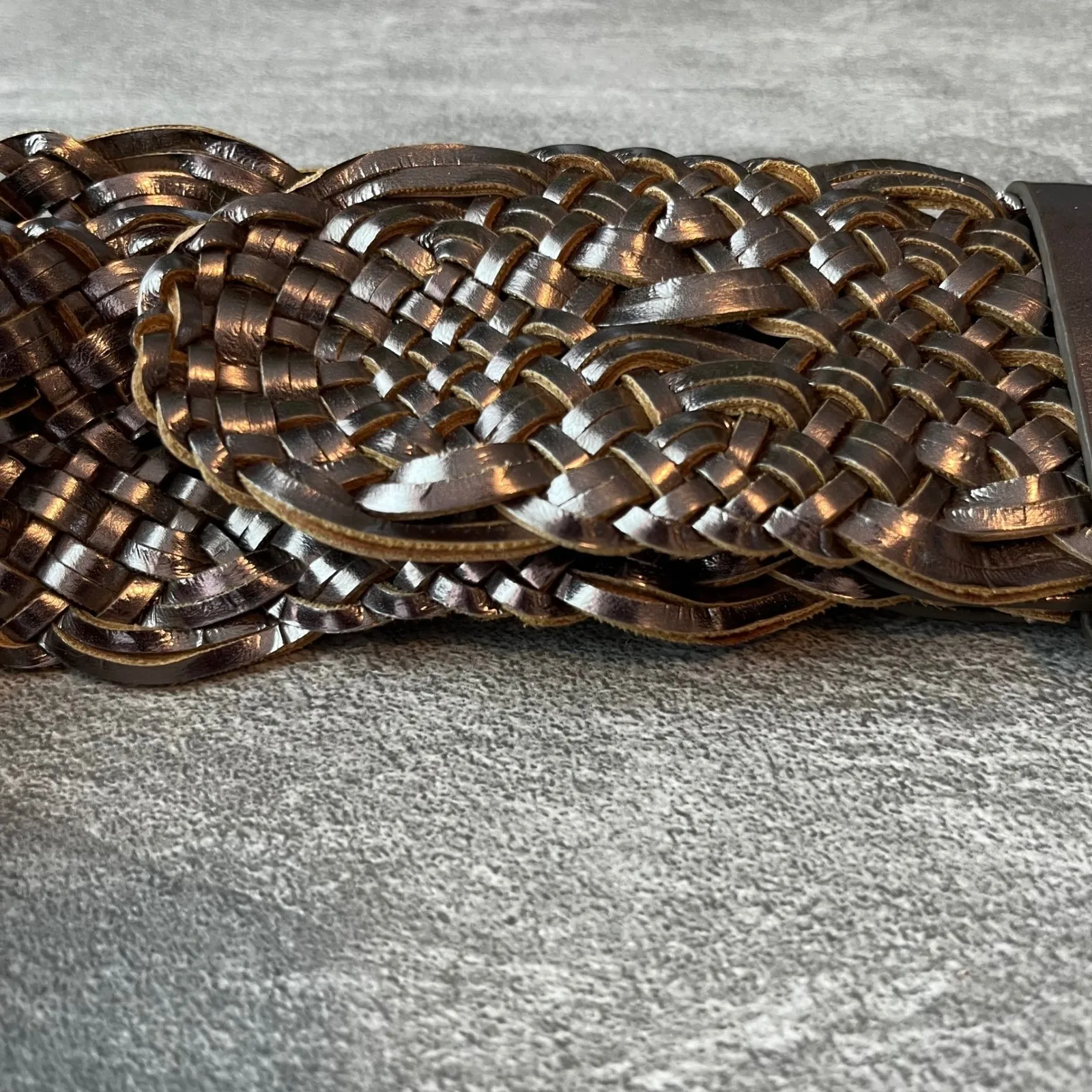 GAP Woven Braided Faux Leather Belt Women's Medium M Brown Antique Metal Buckle - Image 8