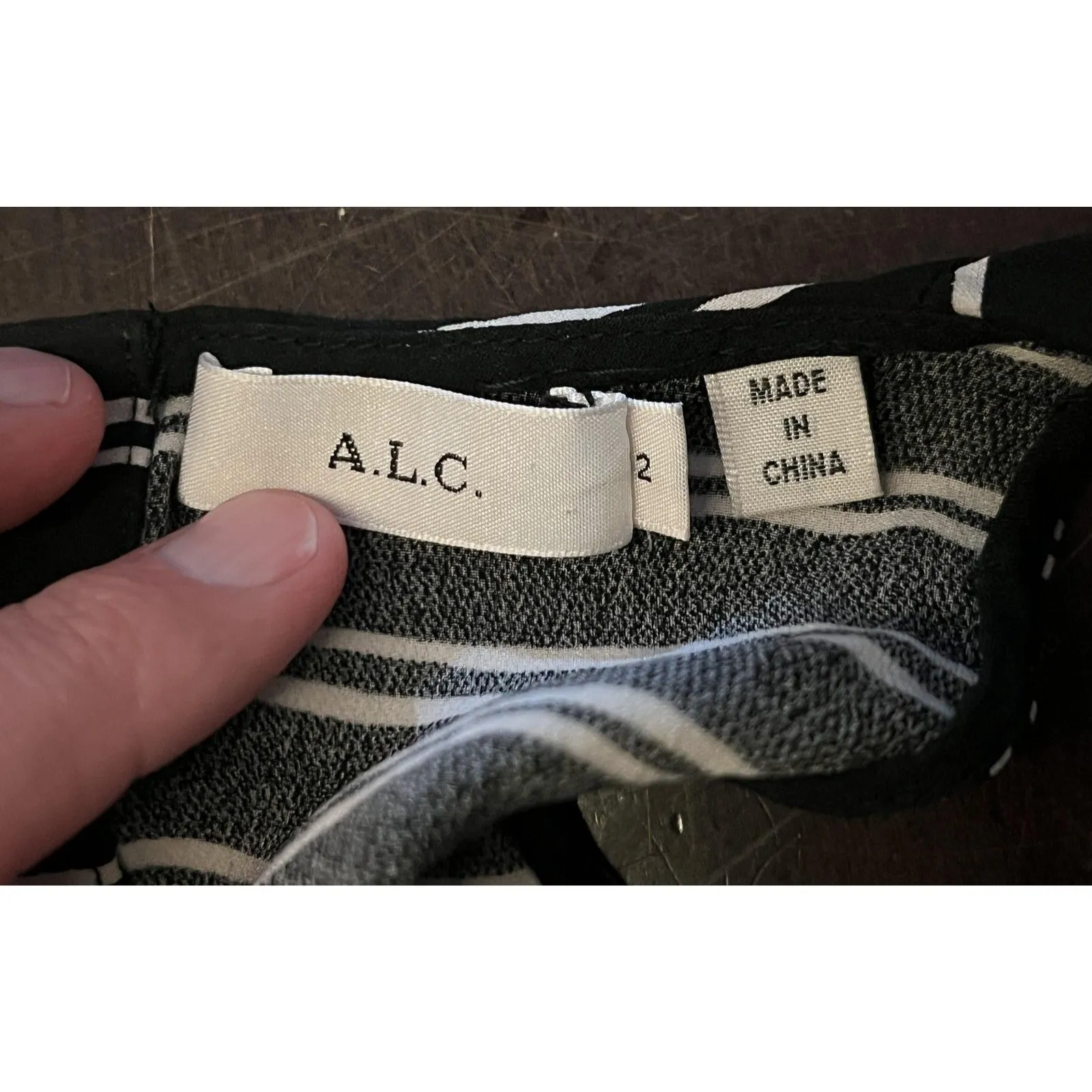 A.L.C. Blouse Womens 2 Black White Striped High Neck Sleeveless Silk Shell Top - Image 5