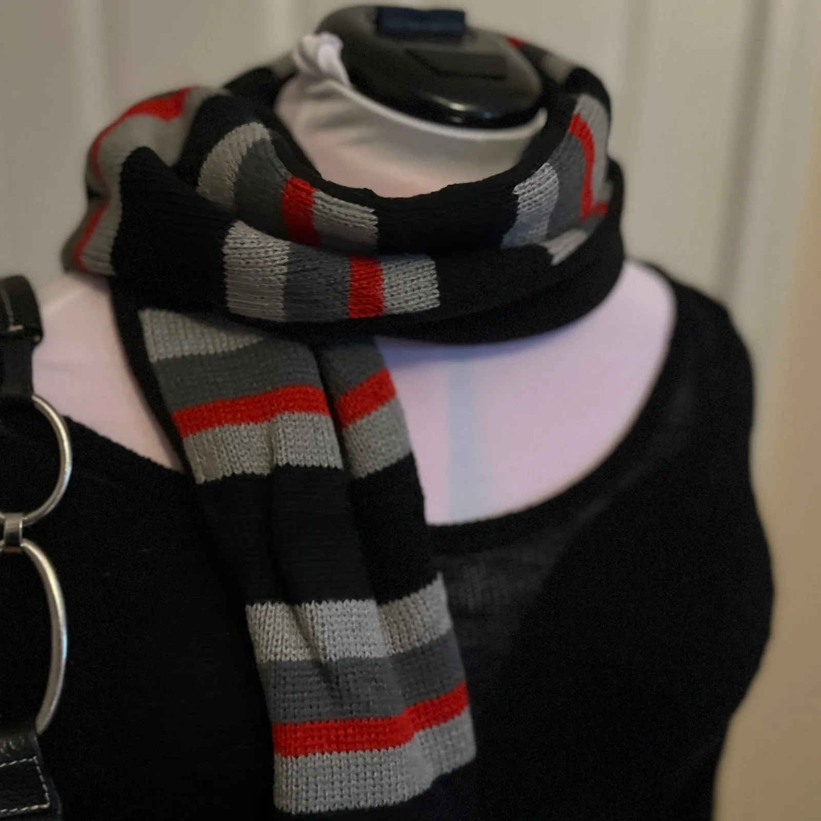 Capelli New York | Black + Gray + Red Stripe Knit Scarf | Grunge Accessory - Image 3