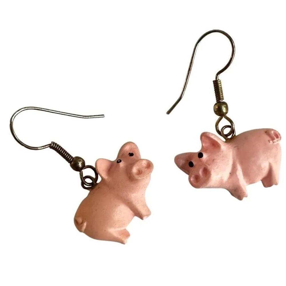 Pink pig drop earrings - Image 3