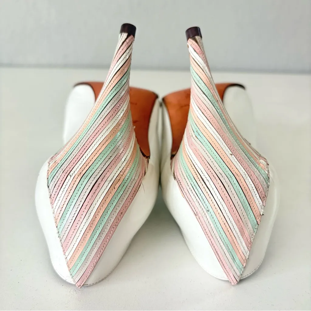 Garolini Women’s White Leather Y2K Peep Toe Pump High Heels Size 8 M Made Italy - Image 7