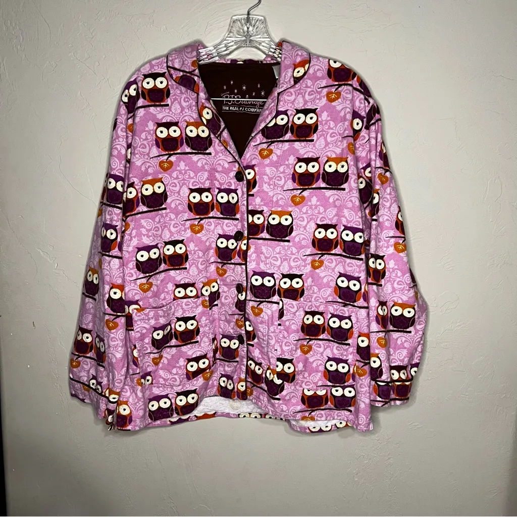 PJ Salvage Happy By Nature Owl Pajama Flannel Pink Purple Set - Image 2