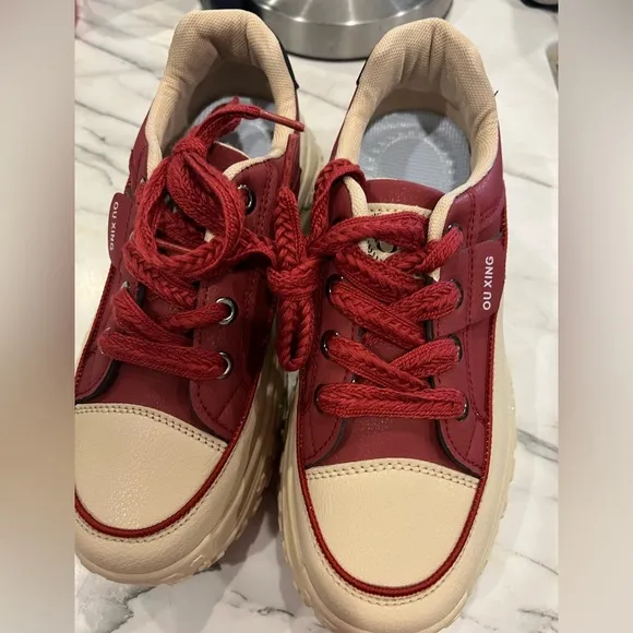 Red Platform Sneakers Size 8.5 - Image 2