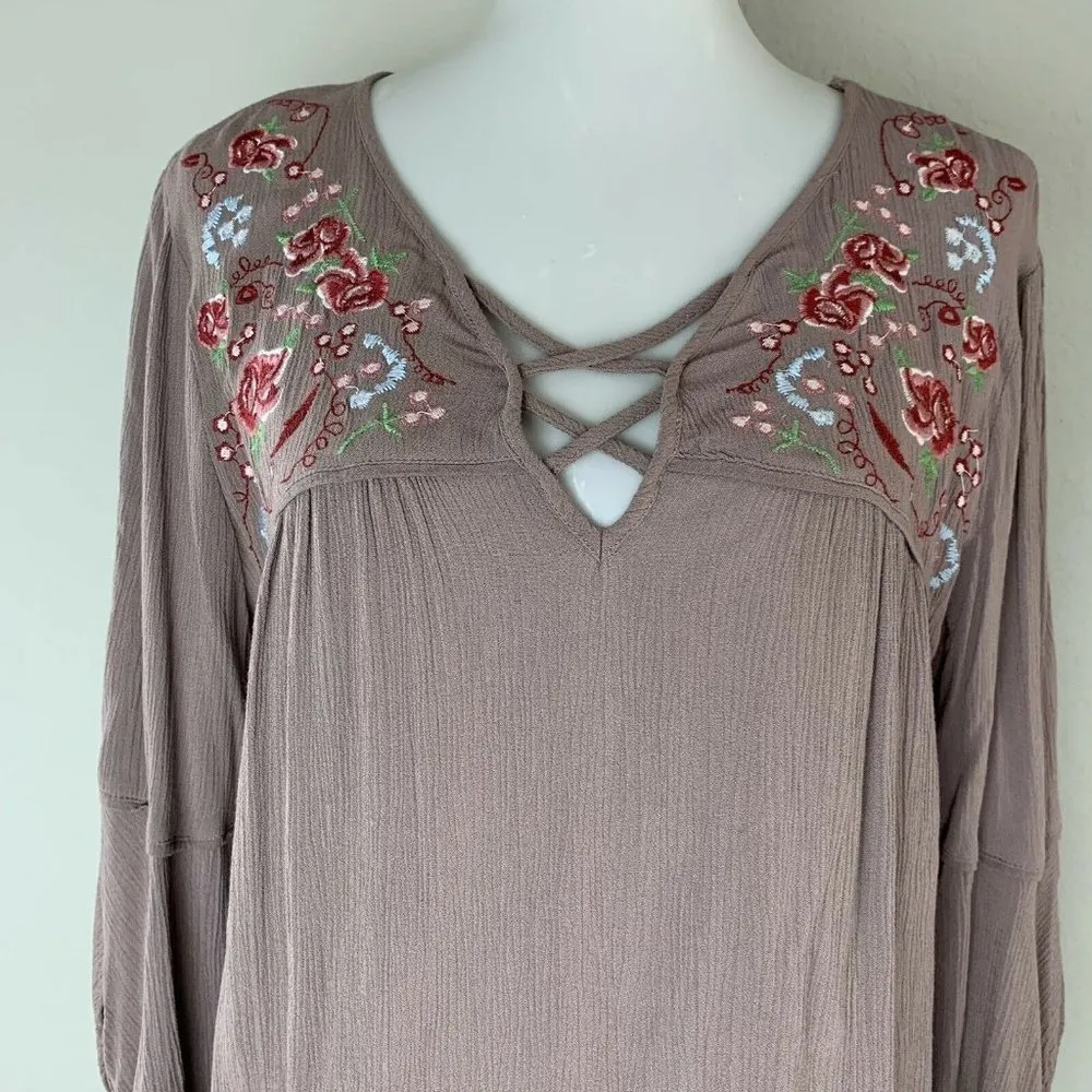 Miss Me Multi Color Floral Embroidered Gauze Top - Image 2