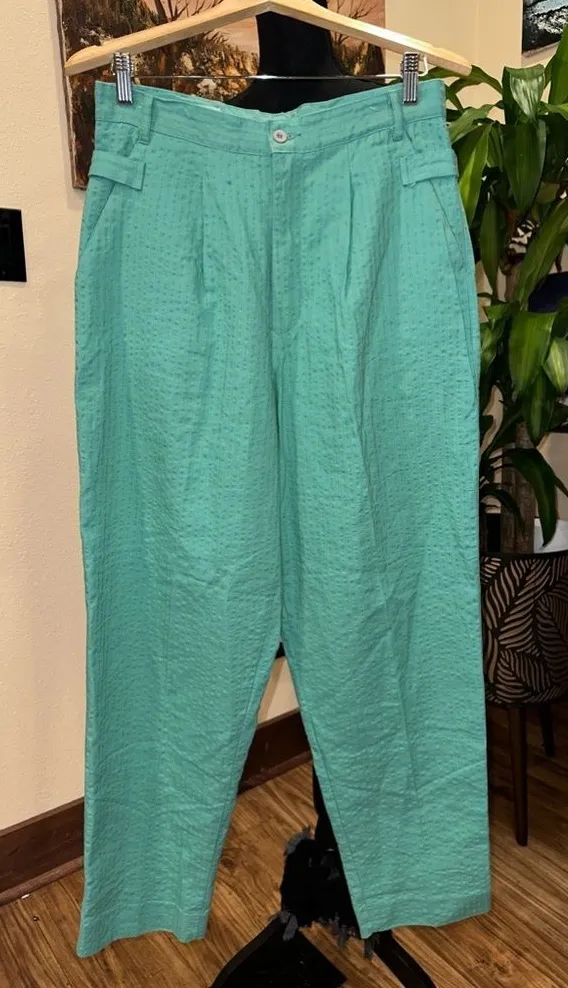 EUC Vintage 80’s Pleated High Rise Green Trousers W. side waist adjustable Sz31 Size 31 - Image 1
