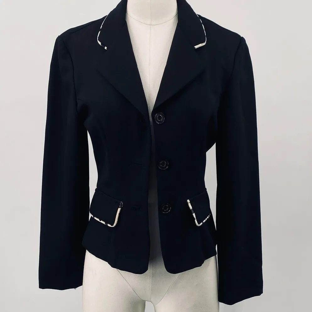 Vintage 90s City Triangles Blazer Animal Print Leopard Trim Fitted Black Small - Image 8