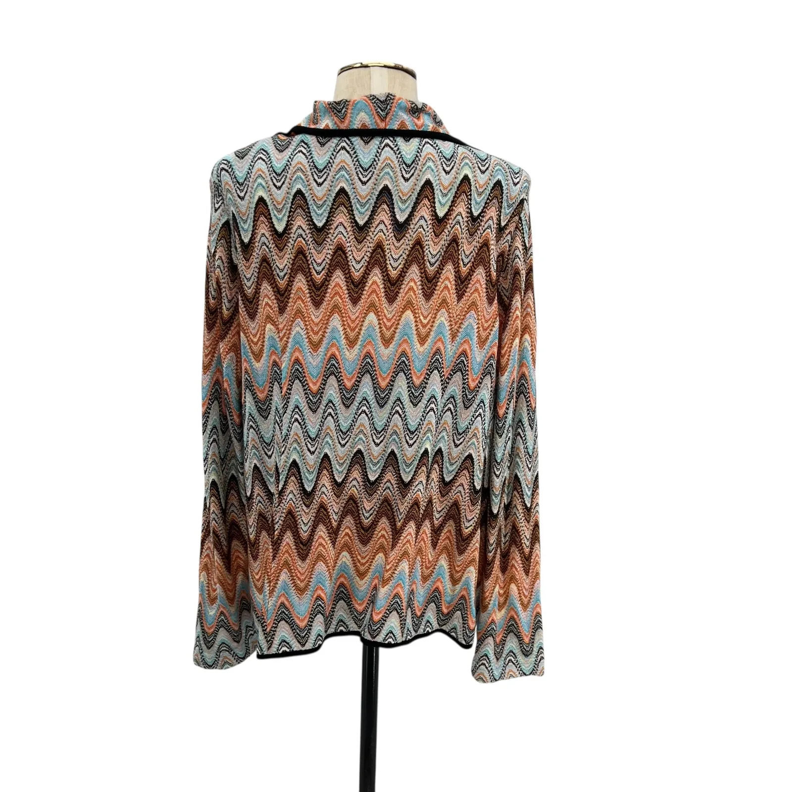 Exclusively Misook Chevron Cardigan Knit Ruffle Orange Blue Size XL - Image 7