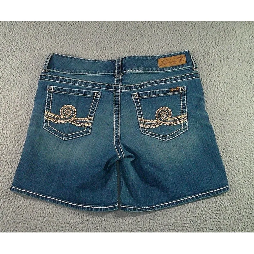 Seven 7 Bermuda Denim Shorts Women 12 Low Rise Embroidered Festival Classic‎ - Image 2