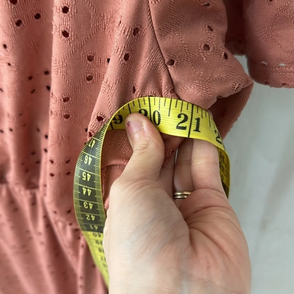 DownEast Pink Eyelet Flutter Sleeve Lined Midi Dress Size Large - Image 9