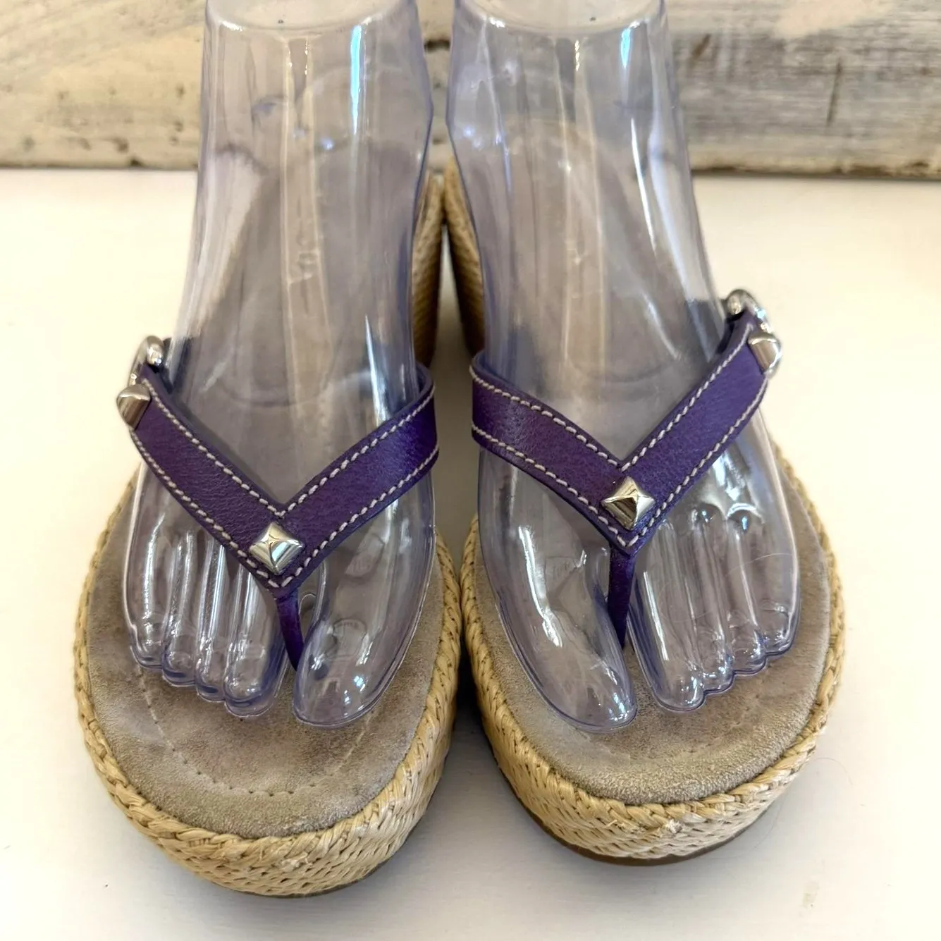 Prada Sandal Shoes Womens Size 38 Purple Wedge Espadrille Thong Platform Italy - Image 2