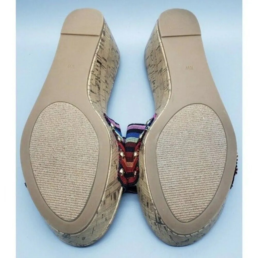 Avenue Ladies 10W Striped Rainbow Slip On Wedges Cork Sandals - Image 9