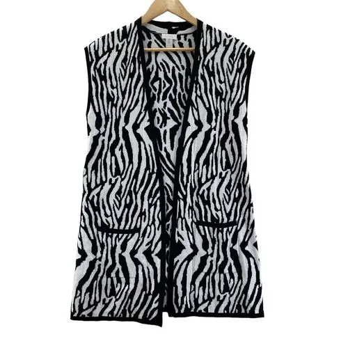 Chico's Mob Wife Sweater Vest‎ Womens 0 Sm White Black Zebra Animal Print Cotton - Image 2