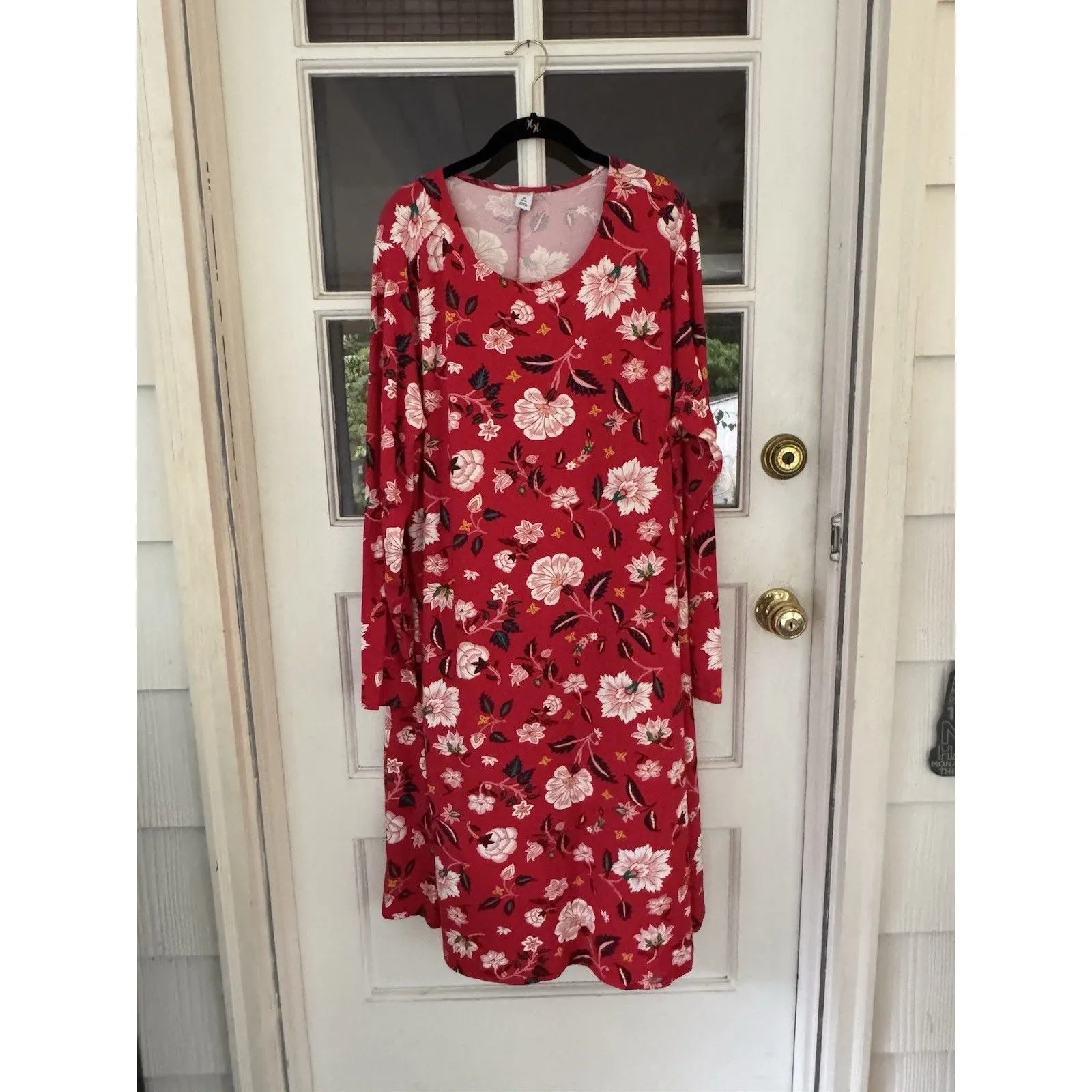 OLD NAVY DRESS LONG SLEEVE RED FLORAL SWING TEE DRESS SIZE 2X Knit Flirty Career - Image 8