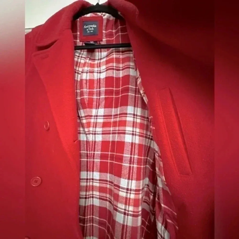 Vintage Abercrombie & Fitch Y2K Cranberry Red Wool Peacoat Women’s  Size XS - Image 5