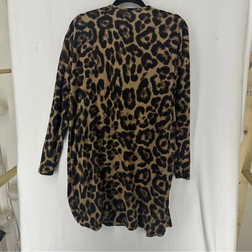 Open Front Leopard Print Long Sleeve Long Cardigan Size Medium Brown - Image 8