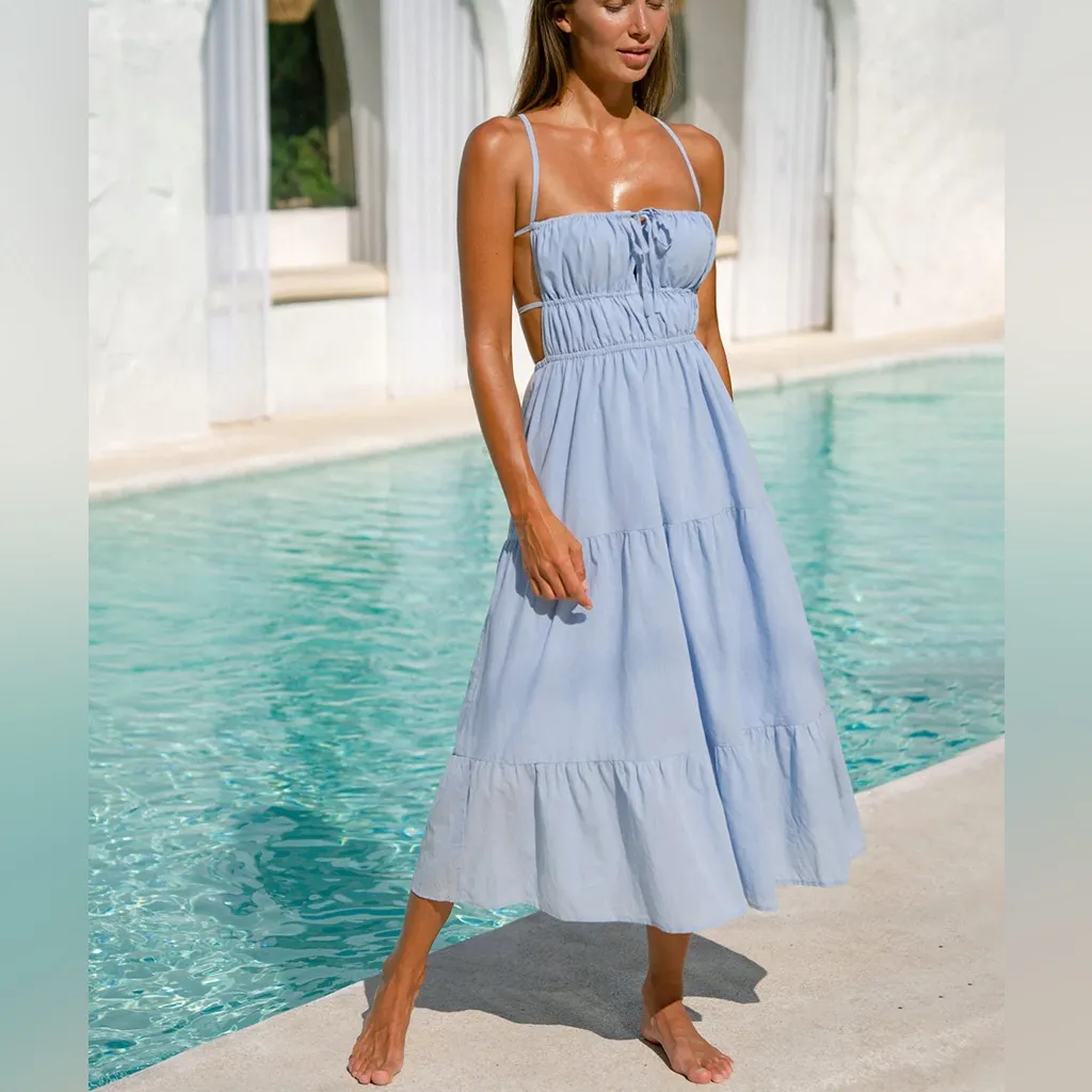 Berlook Light Blue Midi Beach Dress Size L - Image 2