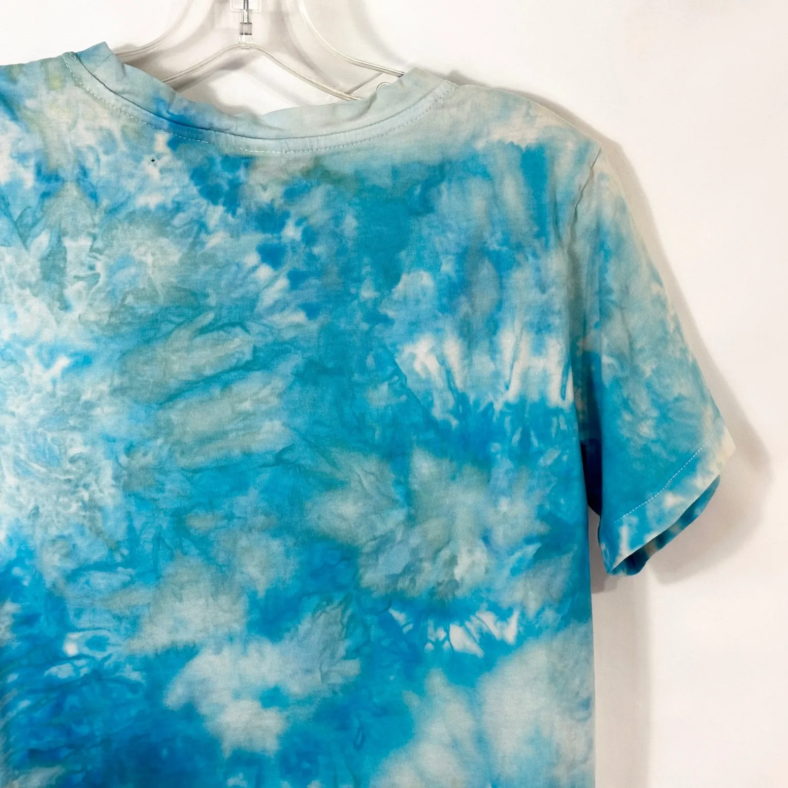 H&M Small Top Handmade Blue Tie Dye Short Sleeve Crew Neck T-Shirt Festival‎ 474 - Image 9