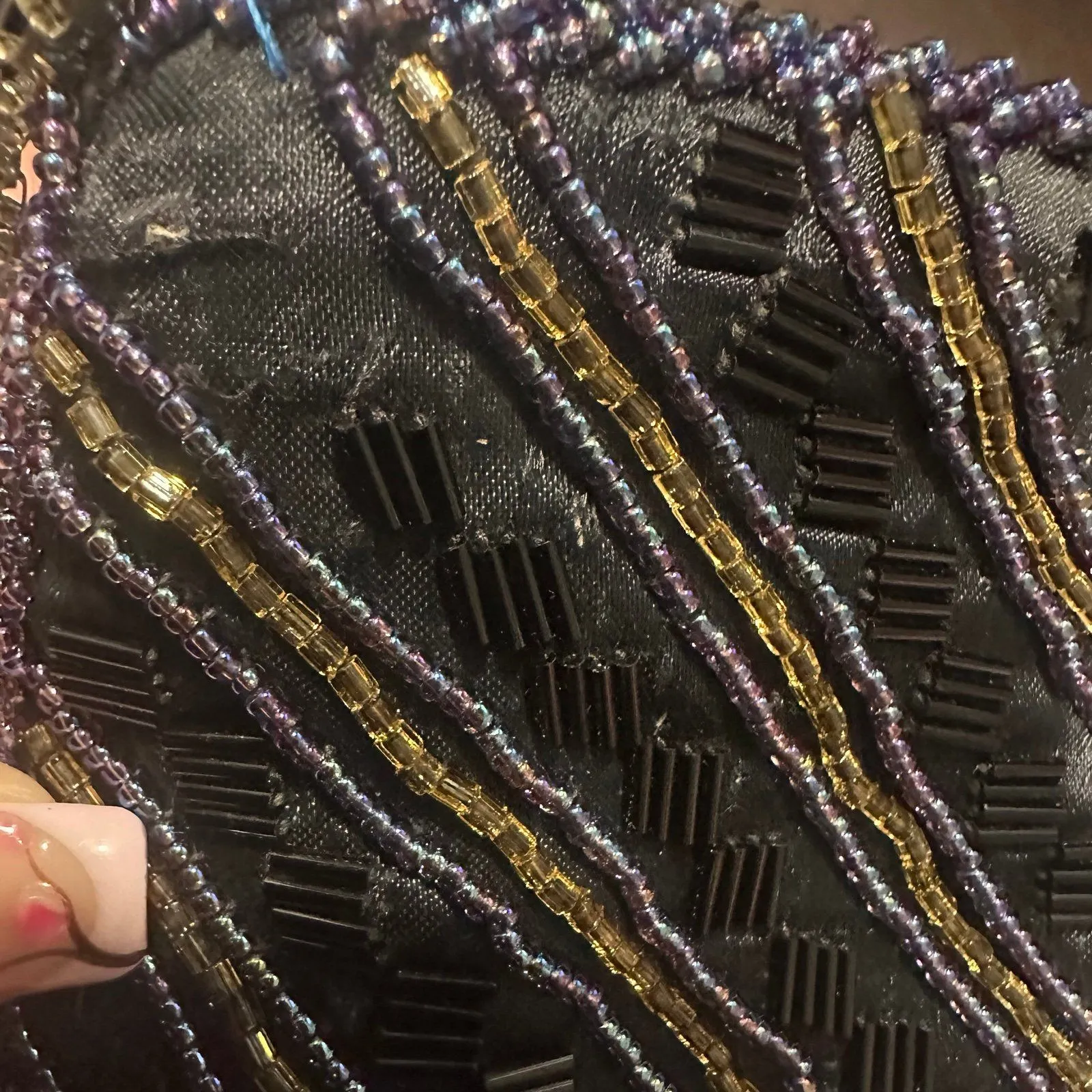 Vintage La Regal Ltd. Iridescent Beaded Chain Strap Zipper Evening Bag Purse - Image 7