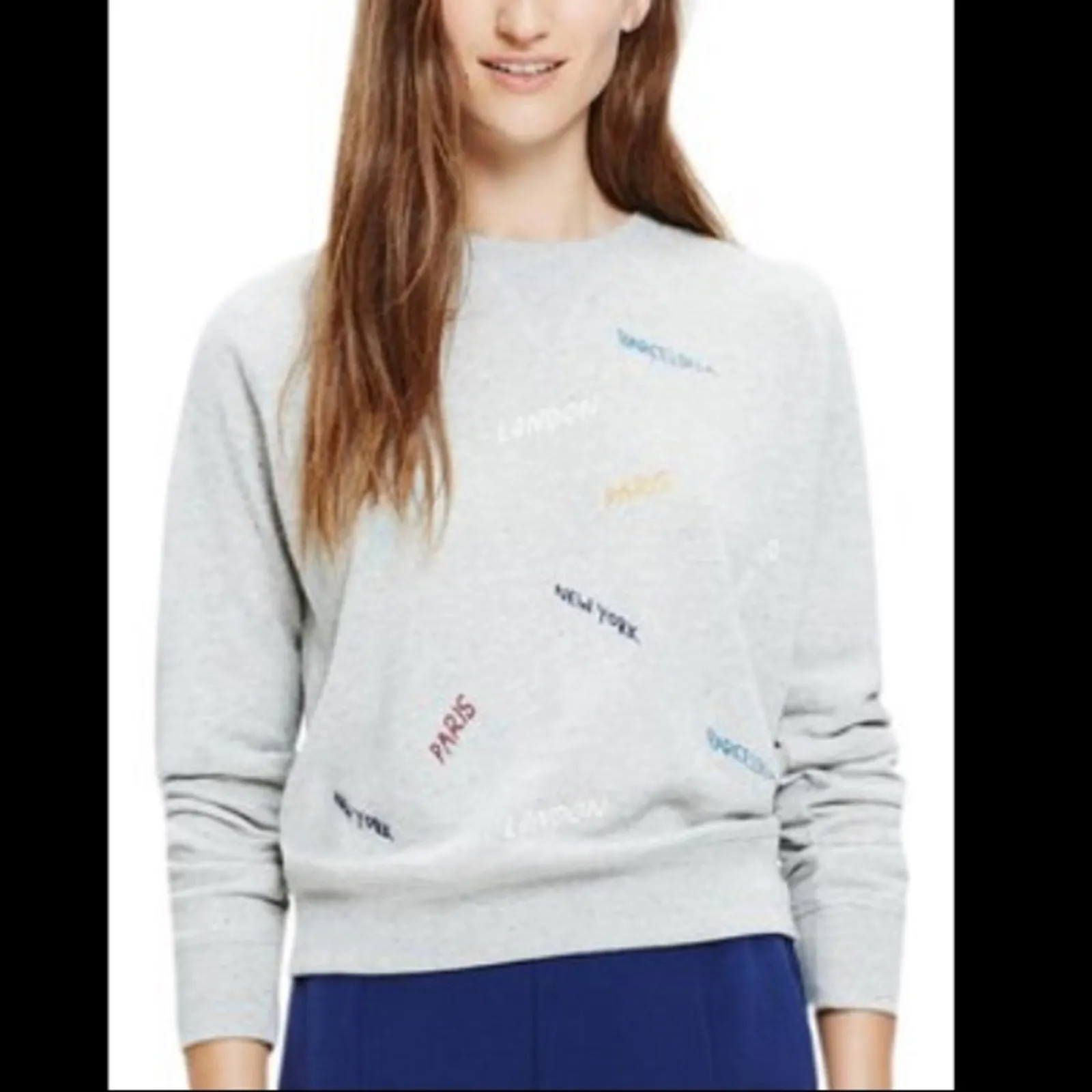 Madewell Throwback Cities Embroidered Cropped Sweatshirt Gray Small - Image 12