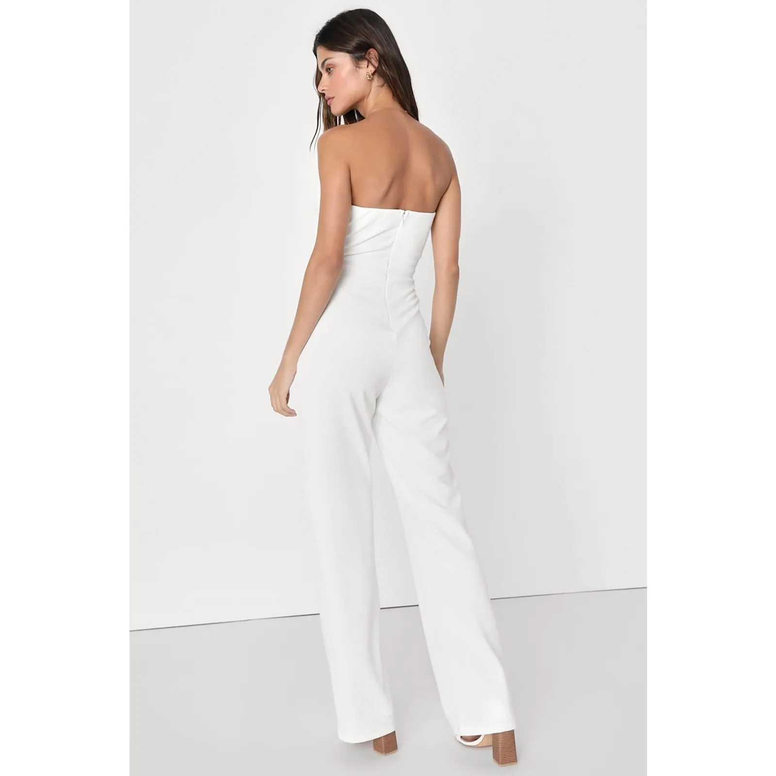 NWT Lulus Surely Stunning Ivory Strapless Bustier Jumpsuit Cut Out Elegant XXL - Image 4