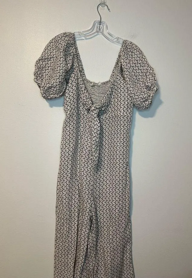 Billabong Shout It Out Geo Print Wide Leg Linen Puff Sleeves Beach Jumpsuit Sz M - Image 2