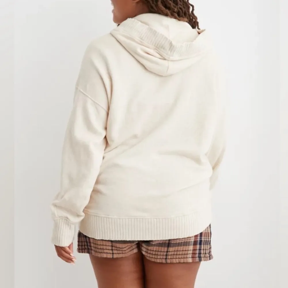 Aerie Down-To-Earth Henley Hoodie Size Medium Oatmeal Beige Oversized Sweater - Image 2