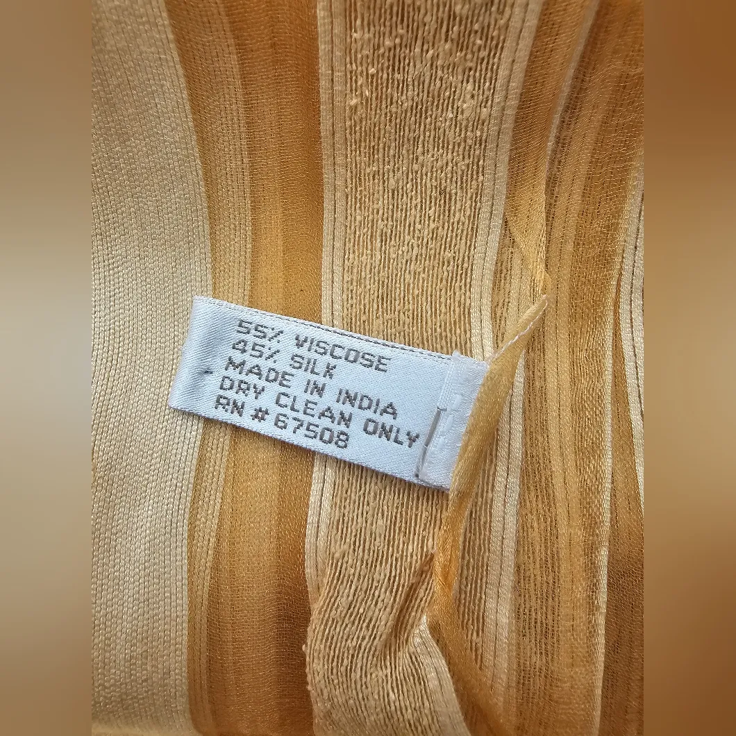 Jones New York Gold Striped Sheer Fringe Large Silk Blend Scarf Wrap - Image 6