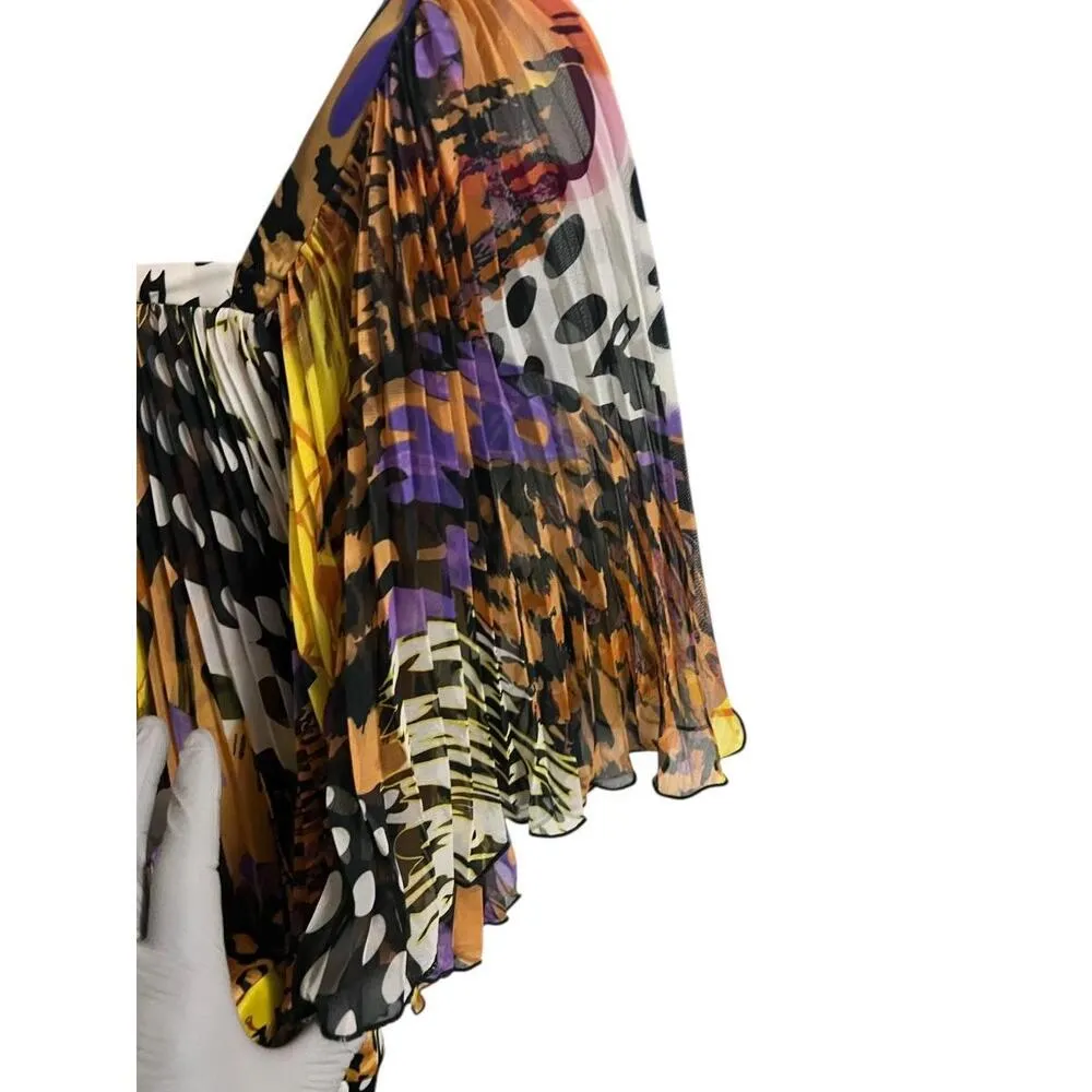 Madison Paige Top Womens Medium Multi Color Sheer Animal Print Ruffle Pleated Brown - Image 5