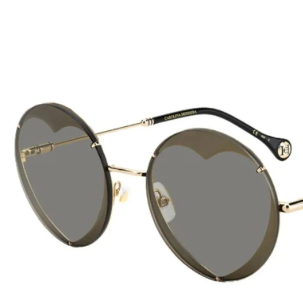 Carolina Herrera 57MM Round Heart Shape Sunglasses Gold - Image 2