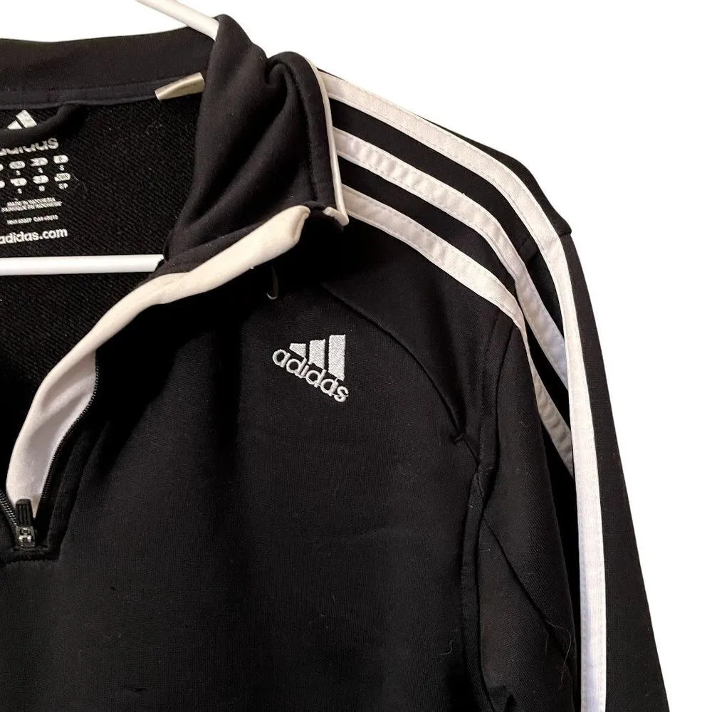 Adidas black and white racer stripes half zip jacket athletic comfort pockets - Image 2