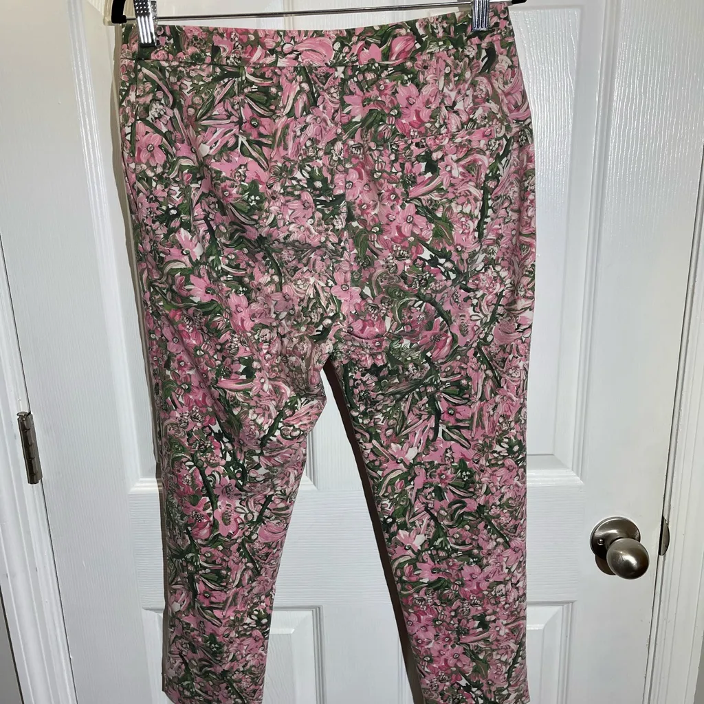 H & M Watercolor Floral Pink and Green Ankle Lightweight Pants Sz 8 - Image 4