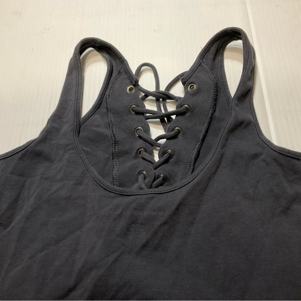 American Eagle Body Suit Women Size S Charcoal Gray Lace Up Tank Top - Image 9