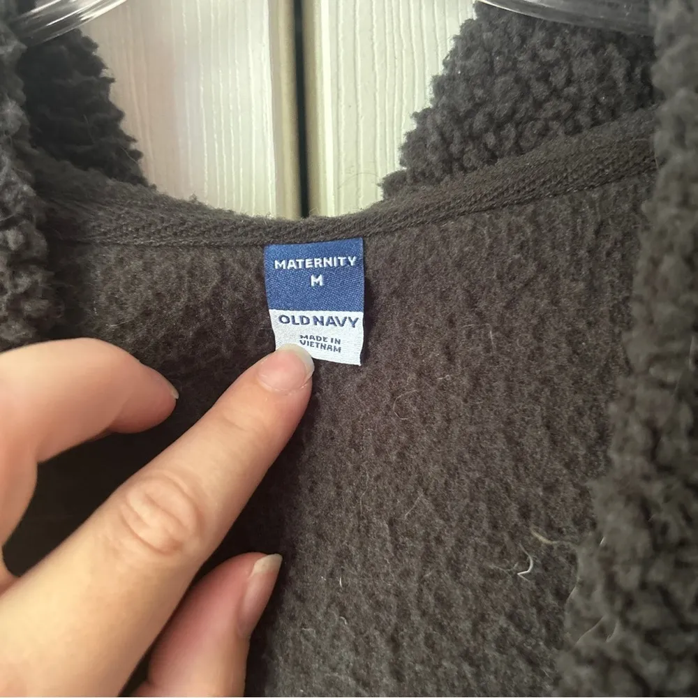 Old Navy Maternity Brown Sheepskin Shearling Fleece Sweatshirt Womens Med Hoodie - Image 2