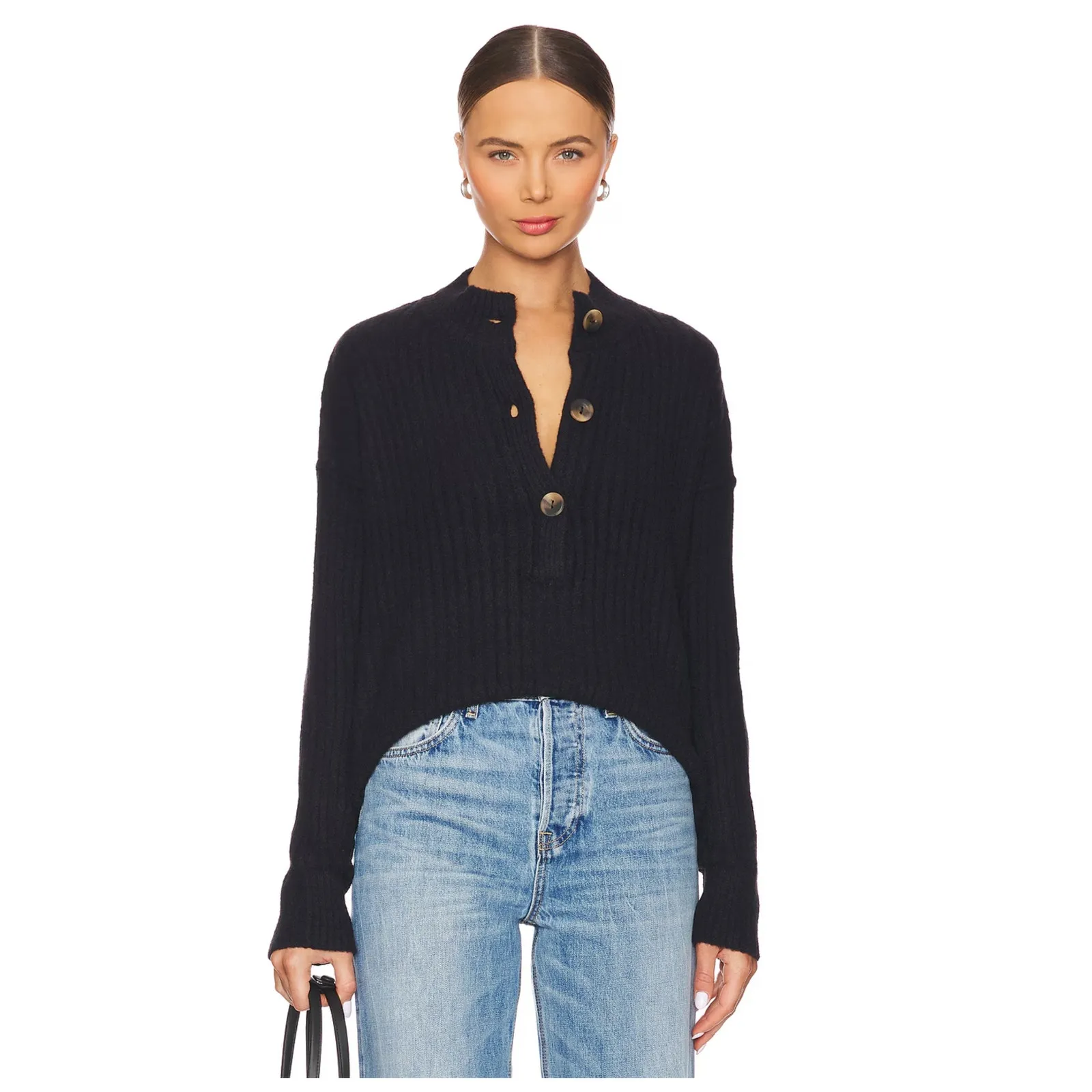 Free People Cocoa Rib Henley Sweater Size Small - Image 3