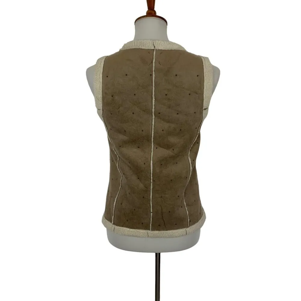 Karl Marc John Brown Faux Suede Sherpa Vest Open Front Boho Western Style Medium - Image 4