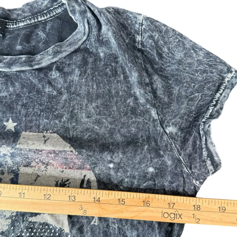 Body Central Y2K American Flag Skull Tee Size M L Rhinestone Distressed Grunge - Image 6