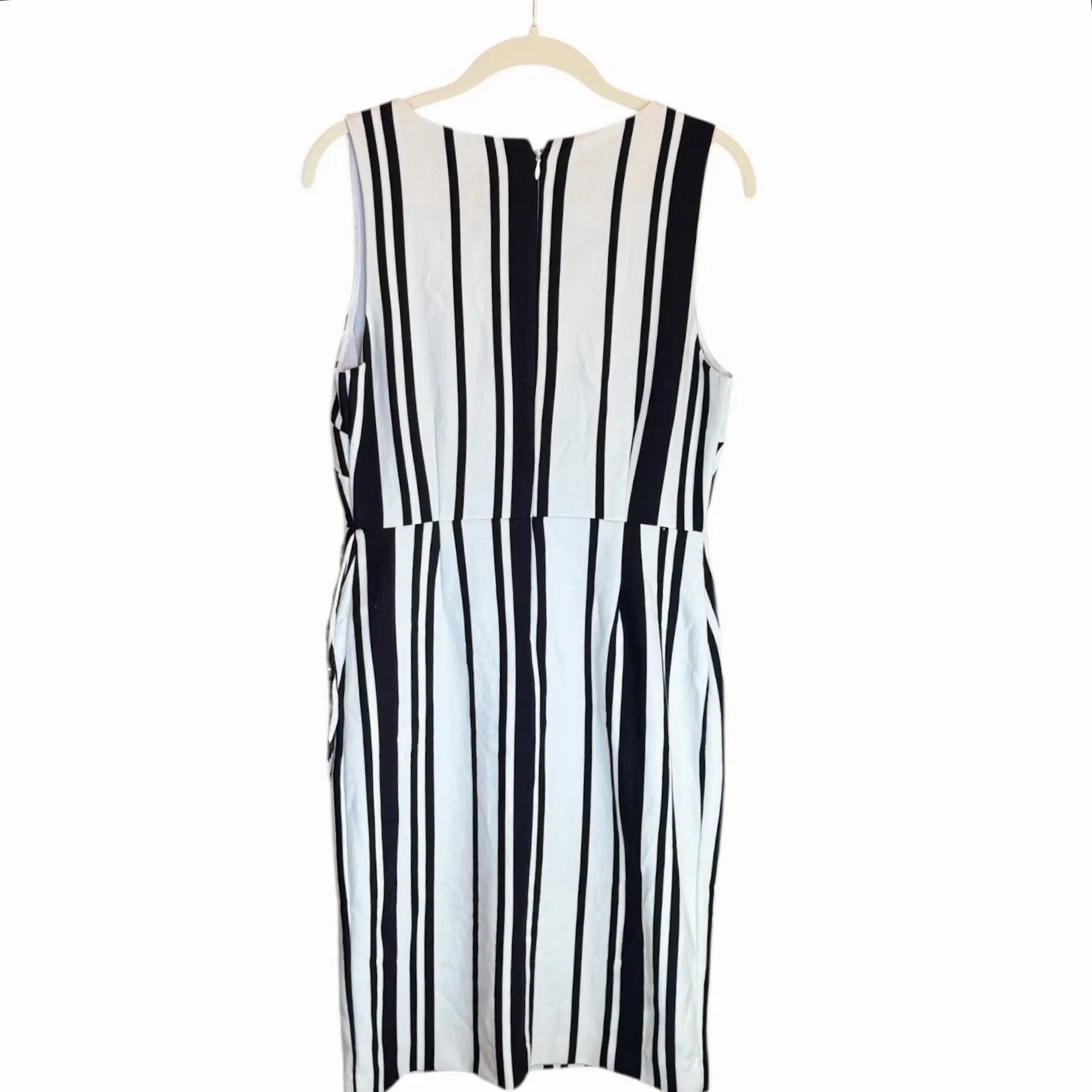 Banana Republic Stripe Knit Dress Sleeveless‎ Navy White Faux Wrap Midi Size 2 - Image 4