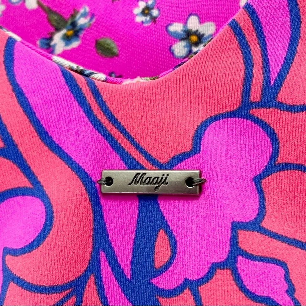 Maaji Reversible One Piece Swimsuit Size Small Floral Psychedelic Pink Halter - Image 12