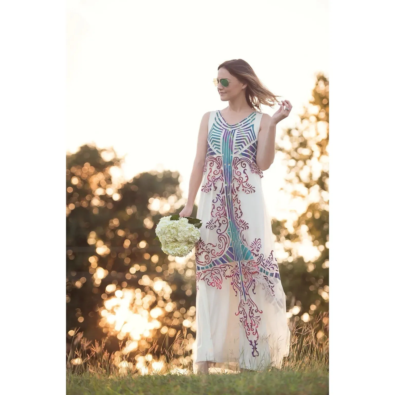 Anthropologie 4 Geisha Designs Sheer Printed Maxi Dress Glacia‎ Gown Tulle - Image 7