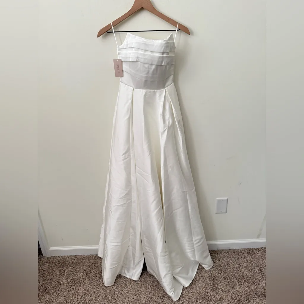NWT SAU Lee X Revolve Heidi Strapless Gown White Bridal Long Dress Size 00 - Image 3