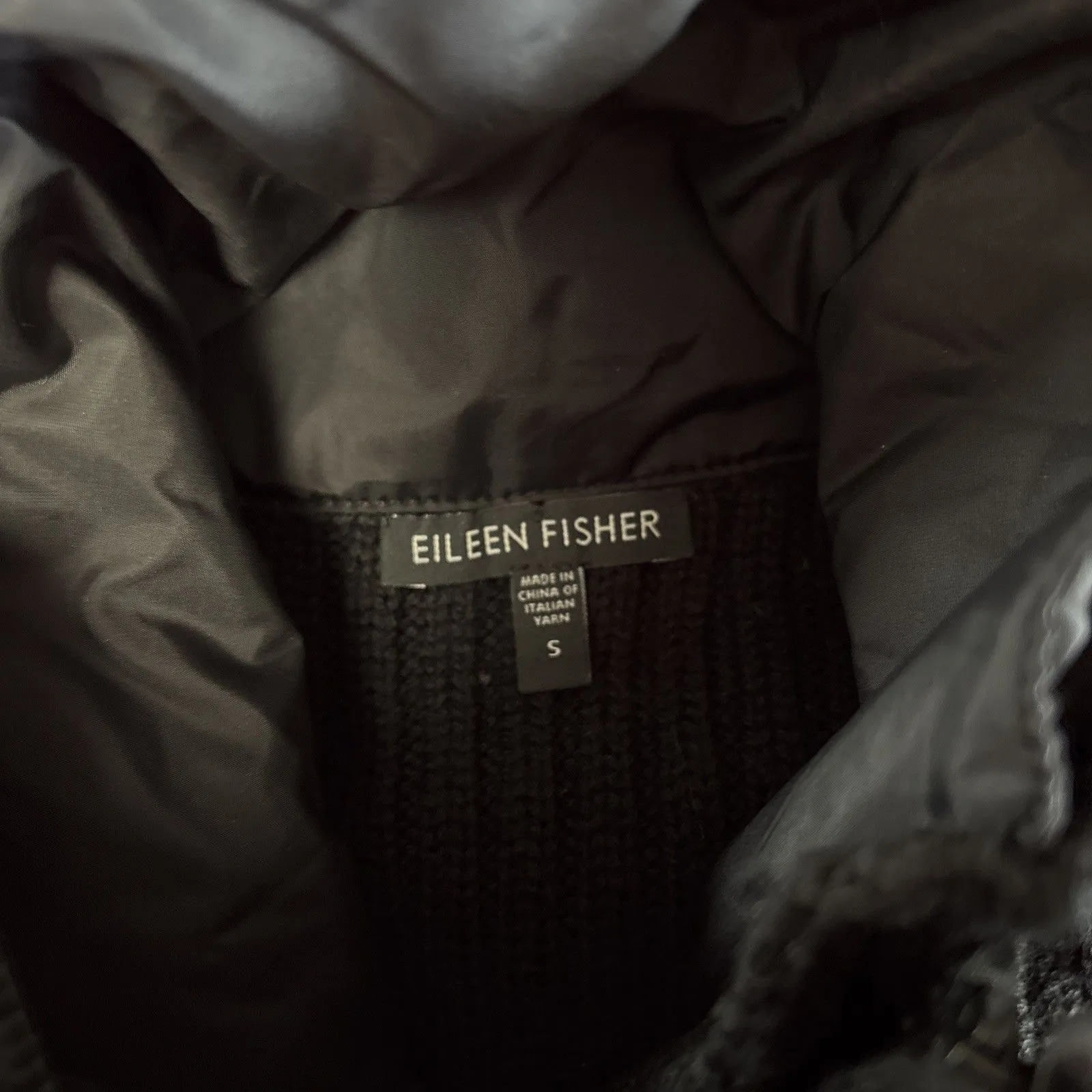 Eileen Fisher Womens SMALL Black Merino Wool Sleeveless Knit Full Zip Vest - Image 5