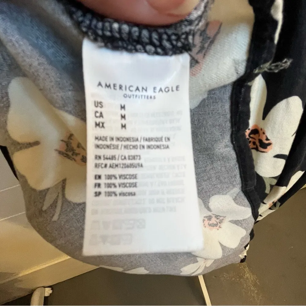 American Eagle Outfitters Gray Floral Boho Babydoll Dress Keyhole M Western - Image 12