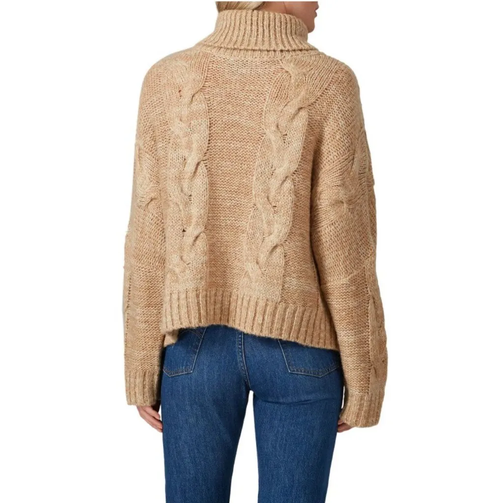 J.O.A. Tan Marled Chunky Cable Knit Turtleneck Sweater Size Medium Neutral - Image 2