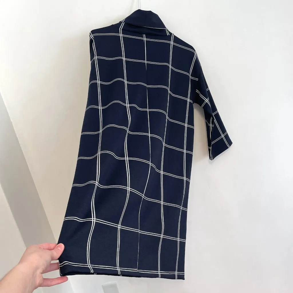 NEW NWT ANN TAYLOR LOFT Windowpane Funnel Neck Tunic Dress Navy Blue 3/4 Sleeve - Image 15