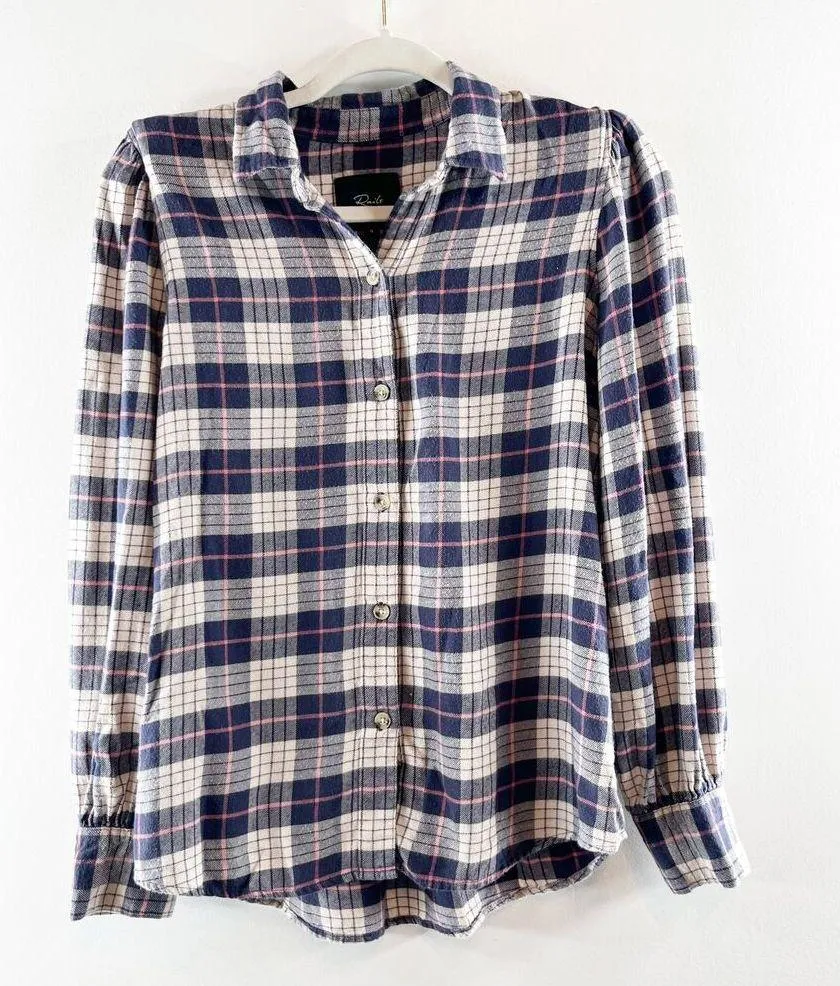 Rails Angelica Long Sleeve Plaid Flannel Button Up Shirt Almond Pink Navy Small - Image 4