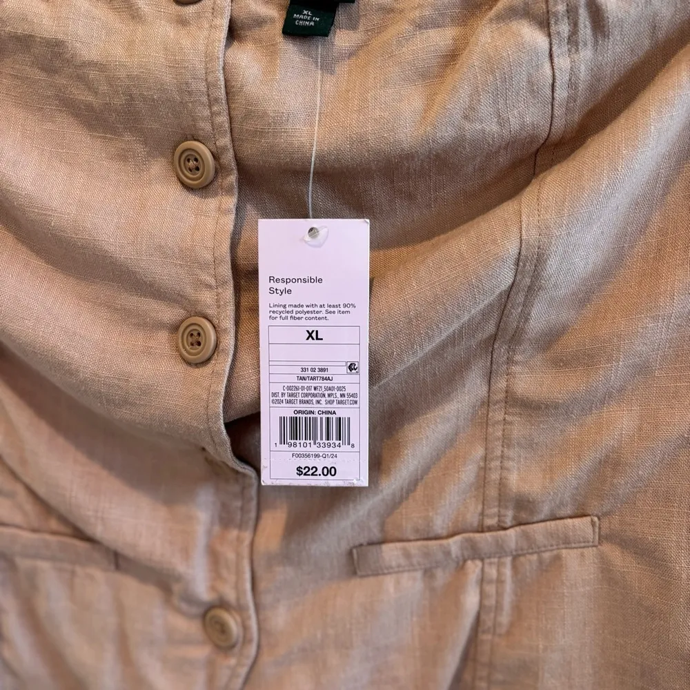 Wild Fable NWT Women's Sleeveless Tube Top Tan Faux Button Down Suit Style XL - Image 3