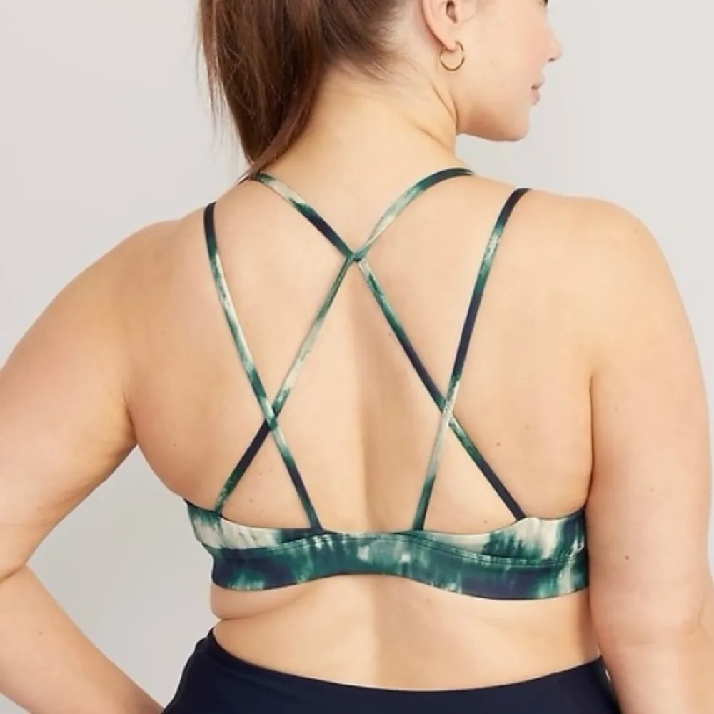 Olds Navy Green/Navy Tie Dye Light Support Strappy V-Neck Sports Bra Sz … - Image 3